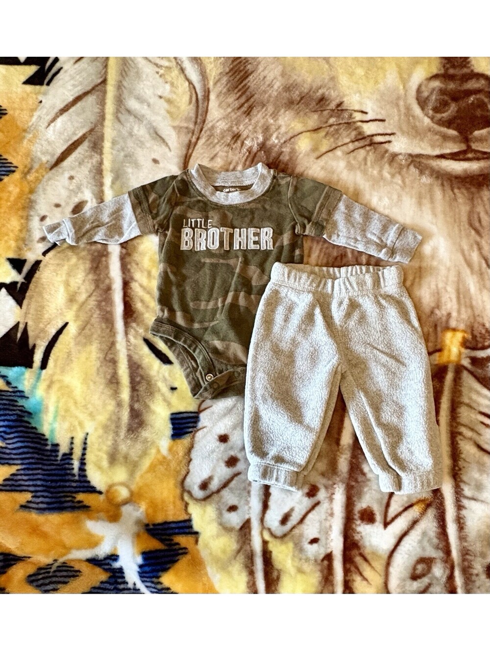 Carter’s Baby Boy 2-Piece "Little Brother" Camo Bodysuit & Pants Set - Size 3M